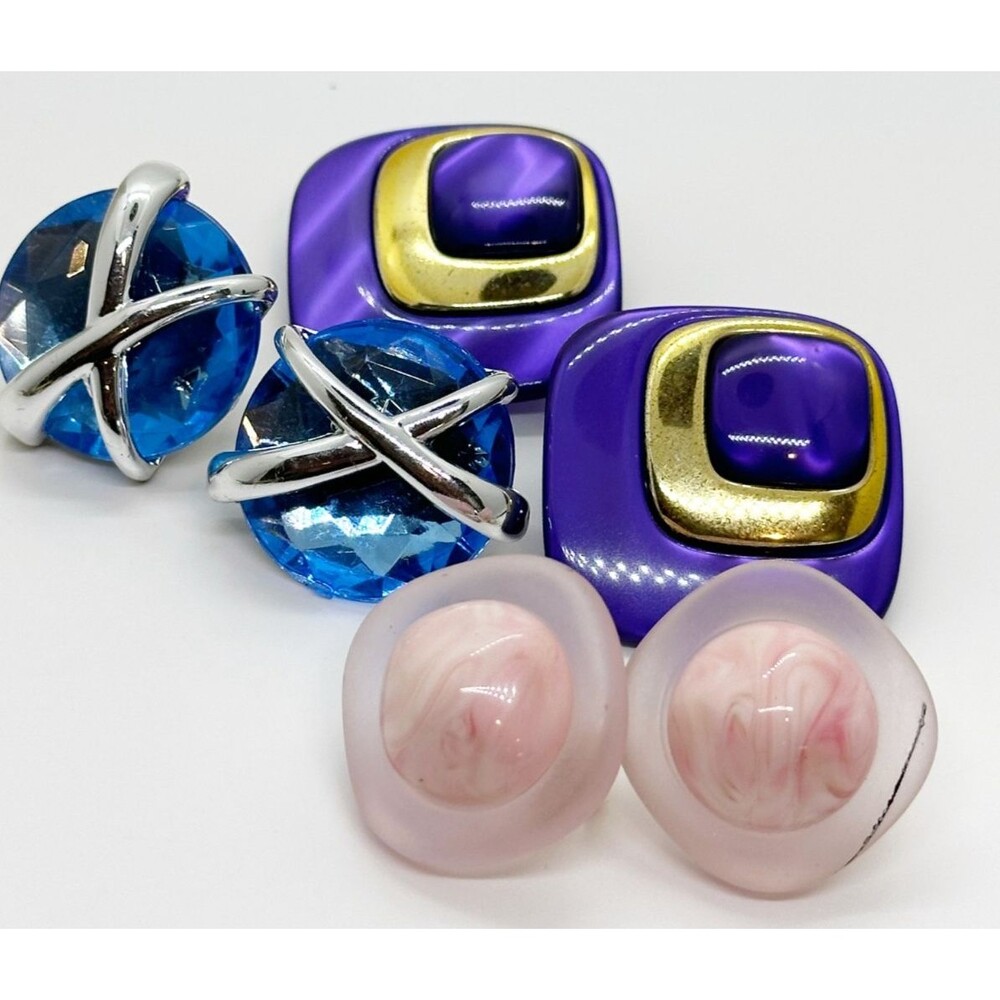 80s Maximalist Statement Earrings Multicolor Lucite Pink Purple Blue